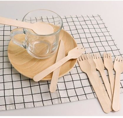 木製の使い捨て可能なペーパー包装の付属品14cm 16.5cm Kinifeのフォークのスプーンの食事用器具類セット